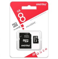micro SDHC карта памяти Smartbuy  8GB Сlass 4 (с адаптером SD)